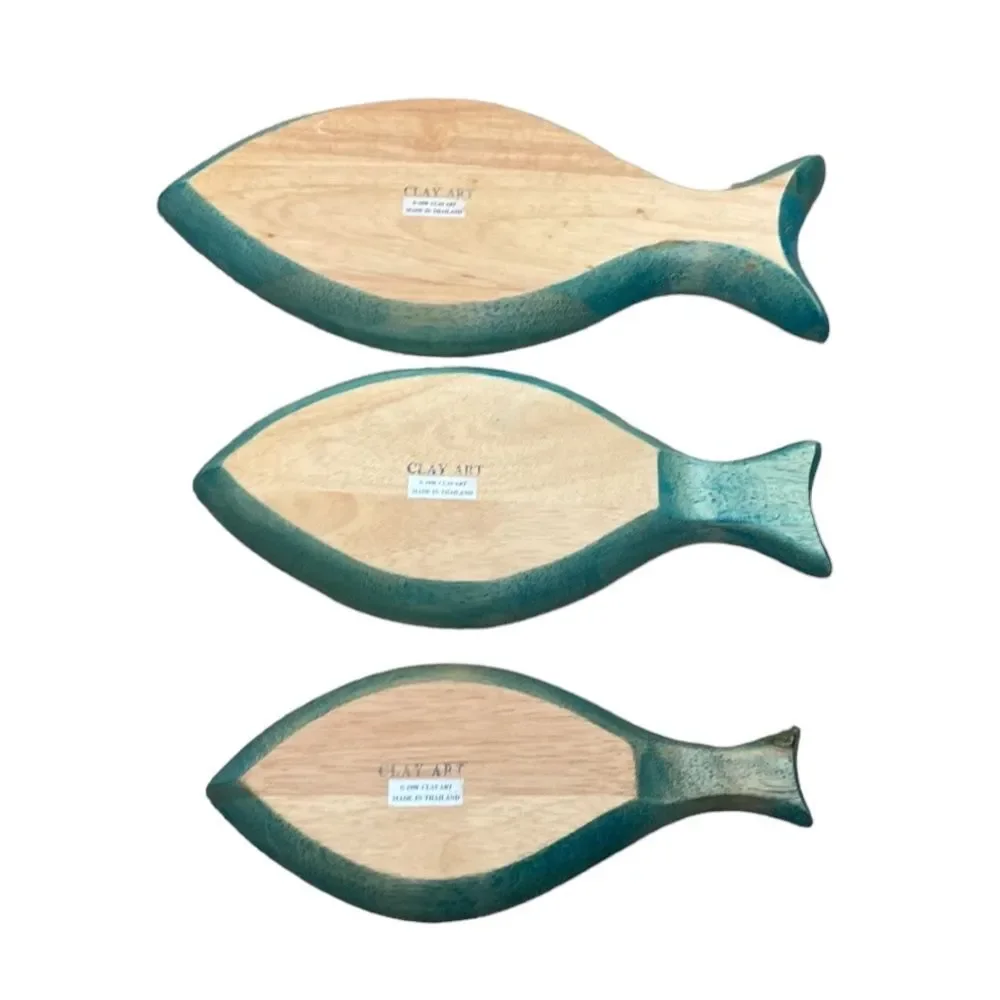 Clay Art Vintage Wooden Fish Serving Platter Set 1998